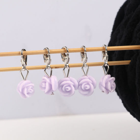 ABS 編み物用品 段数マーカー 目数段数リング ステッチマーカー バラ 薄紫色 12 個 の画像