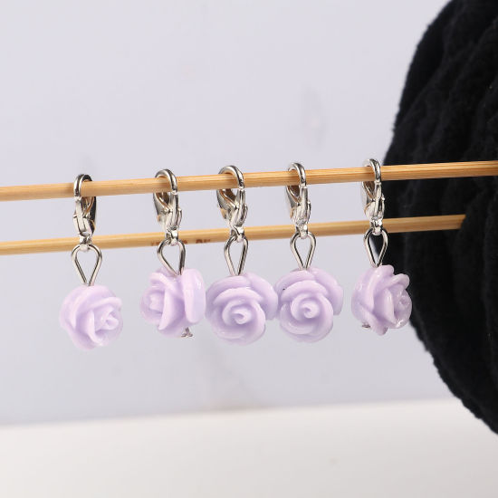 Picture of Plastic Knitting Stitch Markers Rose Flower Mauve 12 PCs