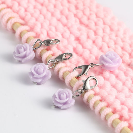 Picture of Plastic Knitting Stitch Markers Rose Flower Mauve 12 PCs