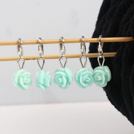 Picture of Plastic Knitting Stitch Markers Rose Flower Skyblue 12 PCs