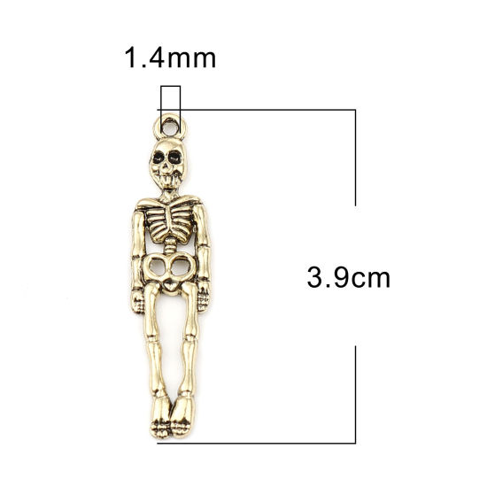 Immagine di Lega di Zinco Halloween Ciondoli Scheletro Oro Antico 39mm x 9mm , 10 Pz