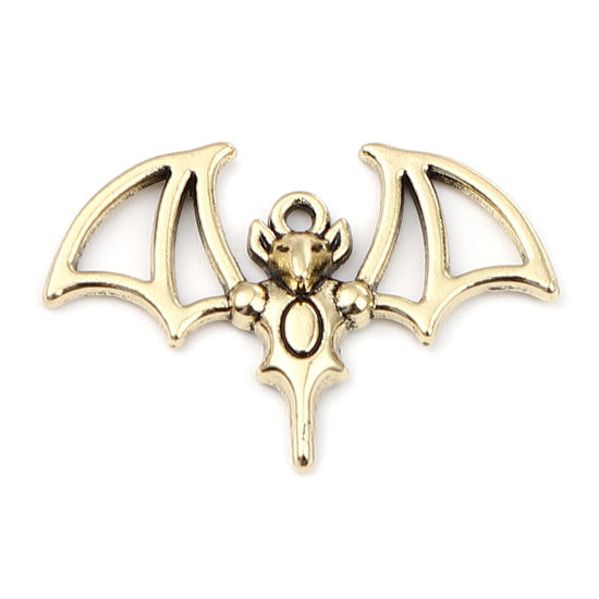 Picture of Zinc Based Alloy Pendants Halloween Bat Animal Gold Tone Antique Gold 33mm x 23mm, 10 PCs
