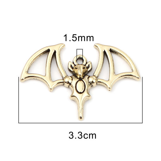 Picture of Zinc Based Alloy Pendants Halloween Bat Animal Gold Tone Antique Gold 33mm x 23mm, 10 PCs