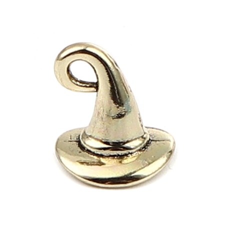 Zinc Based Alloy Charms Halloween Witch Hat Gold Tone Antique Gold 11mm x 11mm, 10 PCs