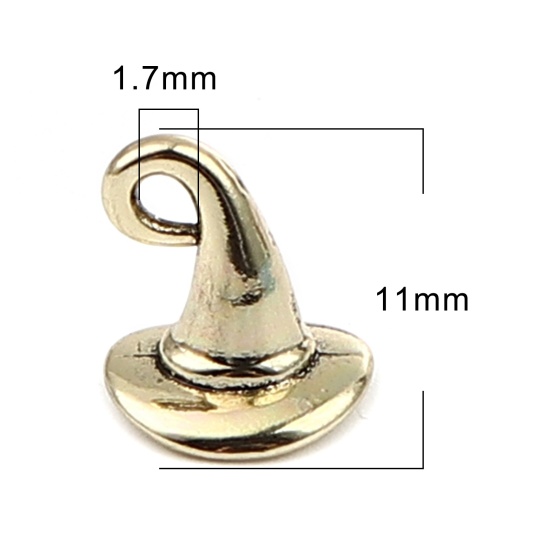 Immagine di Lega di Zinco Charms Cappello da Strega di Halloween Oro Antico 11mm x 11mm , 10 Pz