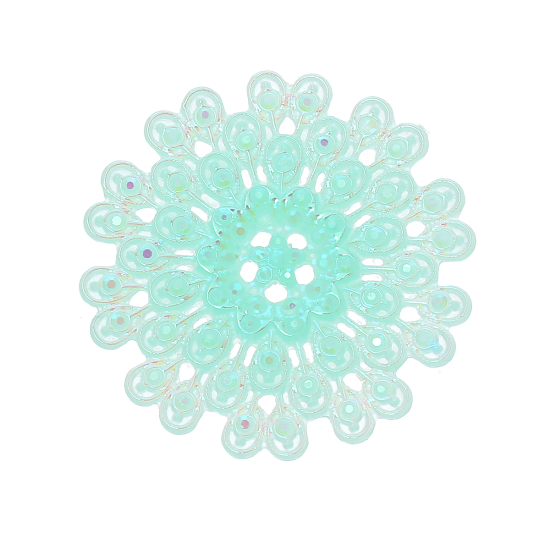 Picture of Resin Embellishments Flower Light Green AB Color Hollow 39mm(1 4/8") x 39mm(1 4/8"), 20 PCs