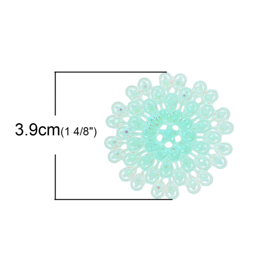 Picture of Resin Embellishments Flower Light Green AB Color Hollow 39mm(1 4/8") x 39mm(1 4/8"), 20 PCs
