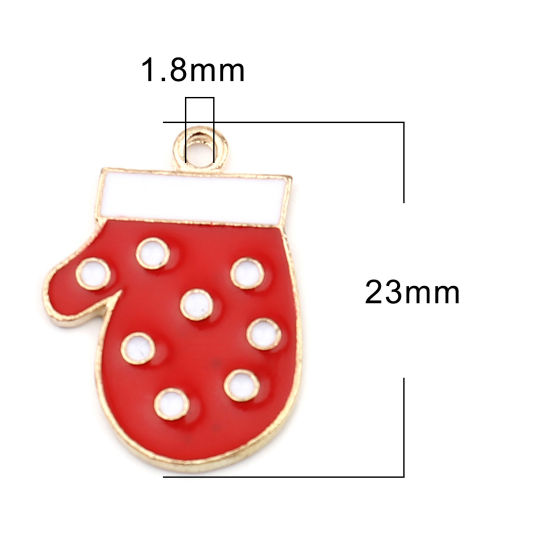 Immagine di Lega di Zinco Charms Guanti di Natale Oro Placcato Bianco & Rosso Smalto 23mm x 16mm , 10 Pz