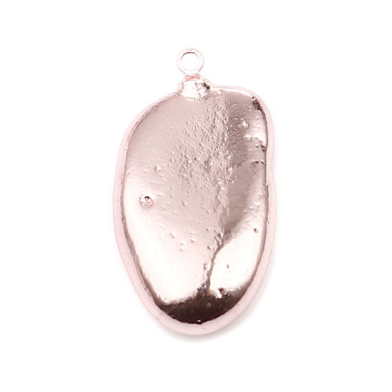 Bild von 3 Stück Anhänger aus Stein und Messing, rosa, unregelmäßige Beschichtung, 28 x 18 mm – 19 x 11 mm