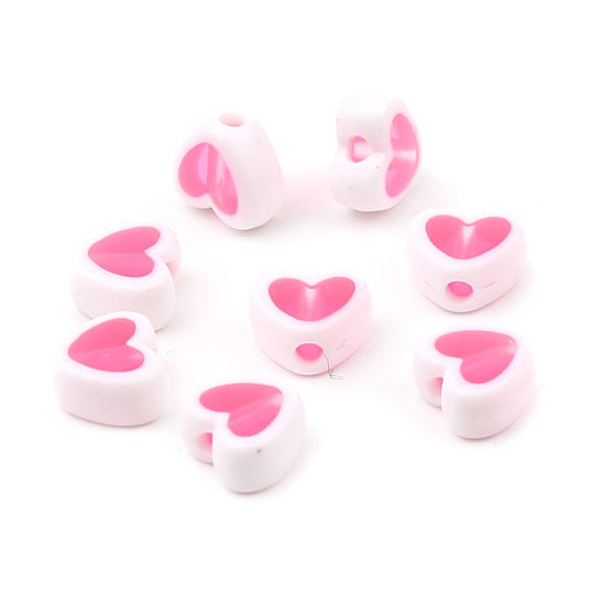 Picture of Acrylic Beads Heart White & Pink About 8mm x 7mm, Hole: Approx 1.8mm, 200 PCs