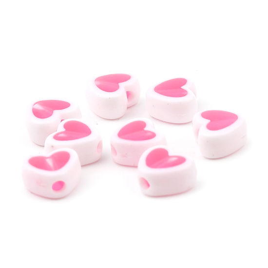 Picture of Acrylic Beads Heart White & Pink About 8mm x 7mm, Hole: Approx 1.8mm, 200 PCs