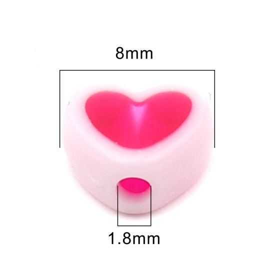 Picture of Acrylic Beads Heart White & Fuchsia About 8mm x 7mm, Hole: Approx 1.8mm, 200 PCs