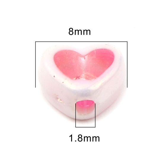 Picture of Acrylic Beads Heart At Random Color Mixed AB Rainbow Color Plating About 8mm x 7mm, Hole: Approx 1.8mm, 200 PCs