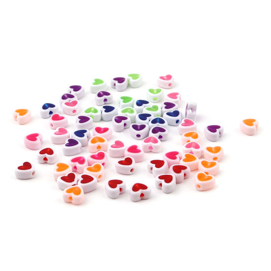Picture of Acrylic Beads Heart At Random Color Mixed AB Rainbow Color Plating About 8mm x 7mm, Hole: Approx 1.8mm, 200 PCs