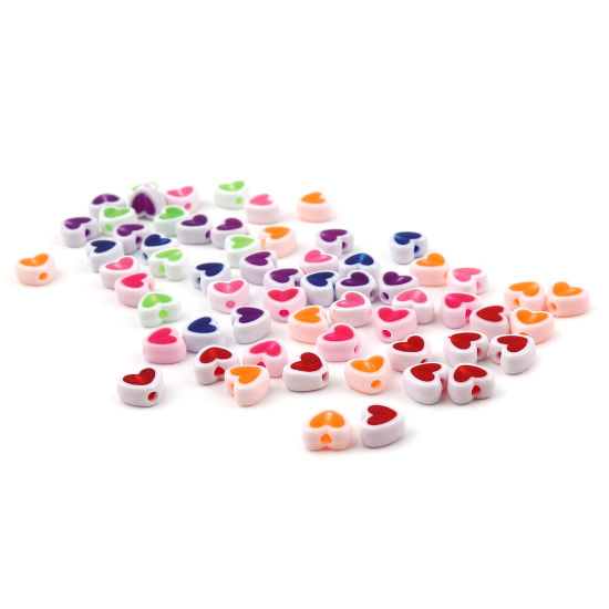 Picture of Acrylic Beads Heart At Random Color Mixed AB Rainbow Color Plating About 8mm x 7mm, Hole: Approx 1.8mm, 200 PCs