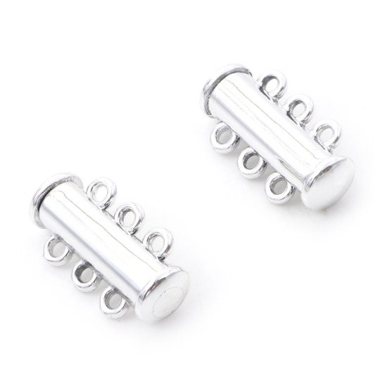 Picture of Zinc Based Alloy Magnetic Clasps Cylinder Silver Plated Can Open 19mm x 11mm, 5 PCs