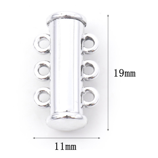 Picture of Zinc Based Alloy Magnetic Clasps Cylinder Silver Plated Can Open 19mm x 11mm, 5 PCs