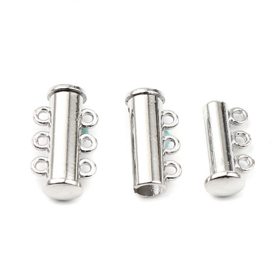 Picture of Zinc Based Alloy Magnetic Clasps Cylinder Silver Tone Can Open 19mm x 11mm, 5 PCs