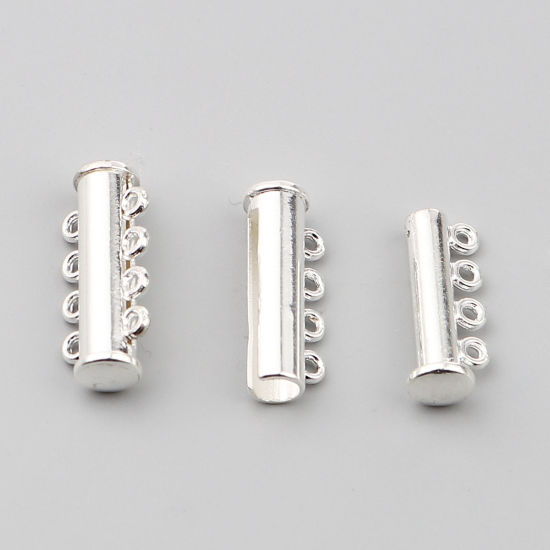 Picture of Zinc Based Alloy Magnetic Clasps Cylinder Silver Plated Can Open 24mm x 11mm, 5 PCs