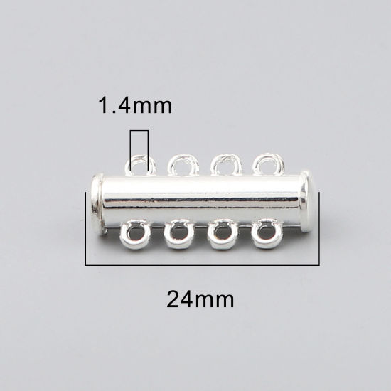 Bild von Zinklegierung Magnetverschluss Zylinder Versilbert Zum Öffnen 24mm x 11mm, 5 Stück