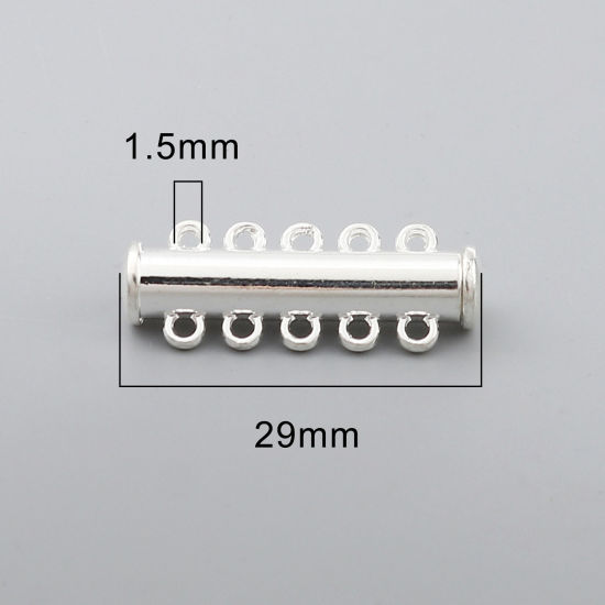 Picture of Zinc Based Alloy Magnetic Clasps Cylinder Silver Plated Can Open 29mm x 11mm, 5 PCs