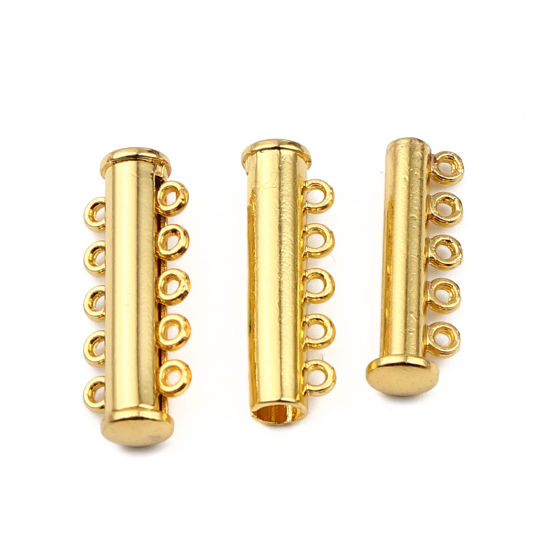 Picture of Zinc Based Alloy Magnetic Clasps Cylinder Gold Plated Can Open 29mm x 11mm, 5 PCs