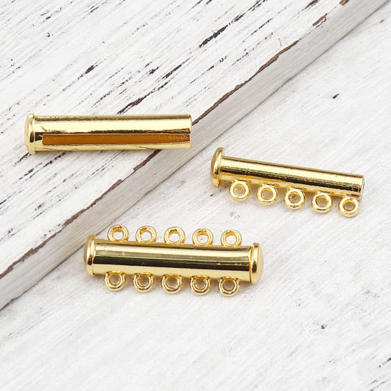 Picture of Zinc Based Alloy Magnetic Clasps Cylinder Gold Plated Can Open 29mm x 11mm, 5 PCs