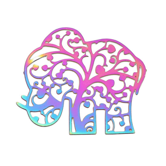Imagen de Acero Inoxidable Filigrana Estampación Colgantes Charms Elefante AB Multicolor Revestimiento 24mm x 22mm, 10 Unidades