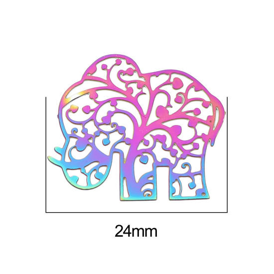 Imagen de Acero Inoxidable Filigrana Estampación Colgantes Charms Elefante AB Multicolor Revestimiento 24mm x 22mm, 10 Unidades