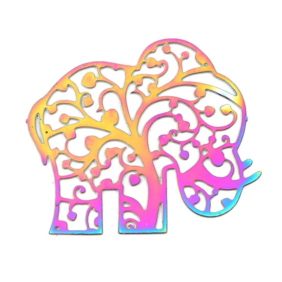 Imagen de Acero Inoxidable Filigrana Estampación Colgantes Charms Elefante AB Multicolor Revestimiento 24mm x 22mm, 10 Unidades
