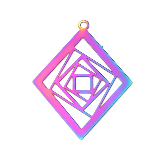Imagen de Acero Inoxidable Filigrana Estampación Colgantes Charms Diamond AB Multicolor Revestimiento 28mm x 22mm, 10 Unidades