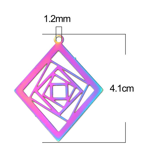 Imagen de Acero Inoxidable Filigrana Estampación Colgantes Charms Diamond AB Multicolor Revestimiento 28mm x 22mm, 10 Unidades