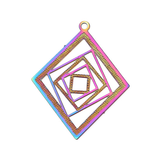 Imagen de Acero Inoxidable Filigrana Estampación Colgantes Charms Diamond AB Multicolor Revestimiento 28mm x 22mm, 10 Unidades