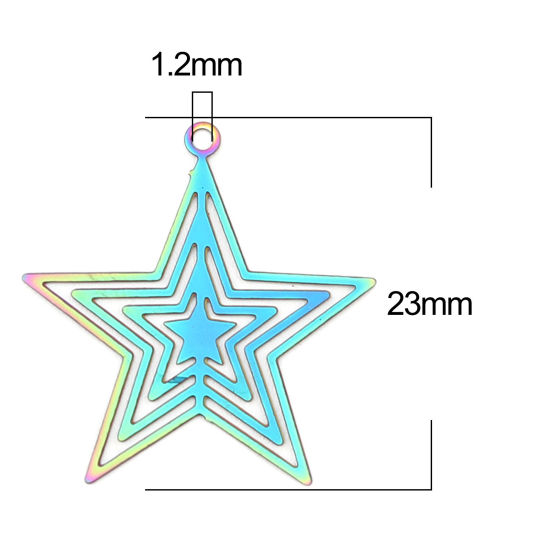 Imagen de Acero Inoxidable Filigrana Estampación Colgantes Charms Estrellas de cinco puntos AB Multicolor Revestimiento 23mm x 22mm, 10 Unidades