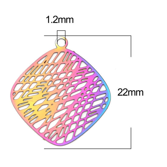 Imagen de Acero Inoxidable Filigrana Estampación Colgantes Charms Geométrico AB Multicolor Raya Revestimiento 22mm x 20mm, 10 Unidades