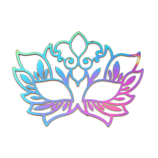 Imagen de Acero Inoxidable Filigrana Estampación Colgantes Flor de Loto AB Multicolor Revestimiento 33mm x 25mm, 5 Unidades