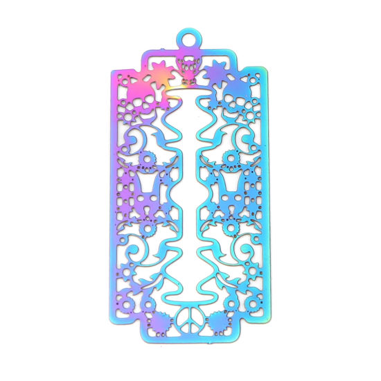 Imagen de Acero Inoxidable Filigrana Estampación Colgantes Rectángulo AB Multicolor Esqueleto Cráneo Revestimiento 45mm x 22mm, 5 Unidades