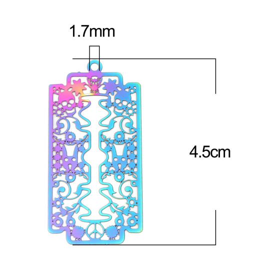 Imagen de Acero Inoxidable Filigrana Estampación Colgantes Rectángulo AB Multicolor Esqueleto Cráneo Revestimiento 45mm x 22mm, 5 Unidades