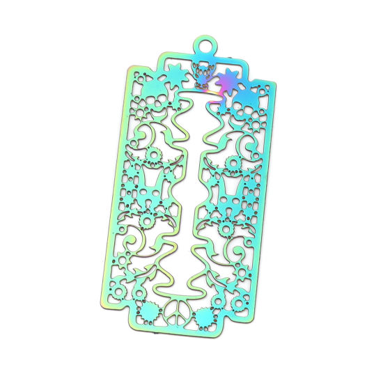Imagen de Acero Inoxidable Filigrana Estampación Colgantes Rectángulo AB Multicolor Esqueleto Cráneo Revestimiento 45mm x 22mm, 5 Unidades