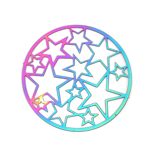 Imagen de Acero Inoxidable Filigrana Estampación Colgantes Ronda AB Multicolor Estrella Revestimiento 32mm Diámetro, 5 Unidades
