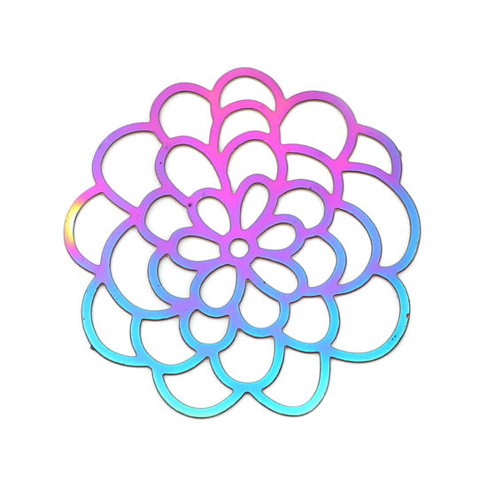 Imagen de Acero Inoxidable Filigrana Estampación Colgantes Flor AB Multicolor Revestimiento 32mm x 30mm, 10 Unidades