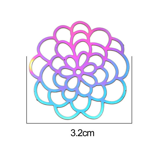 Imagen de Acero Inoxidable Filigrana Estampación Colgantes Flor AB Multicolor Revestimiento 32mm x 30mm, 10 Unidades