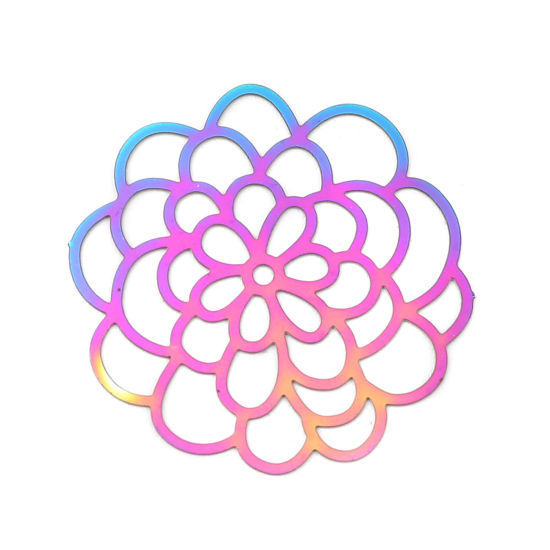 Imagen de Acero Inoxidable Filigrana Estampación Colgantes Flor AB Multicolor Revestimiento 32mm x 30mm, 10 Unidades
