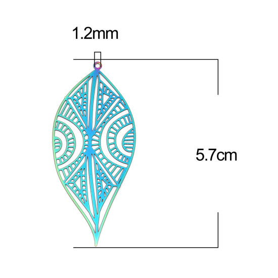 Imagen de Acero Inoxidable Filigrana Estampación Colgantes Hoja AB Multicolor Filigrana Revestimiento 57mm x 25mm, 5 Unidades