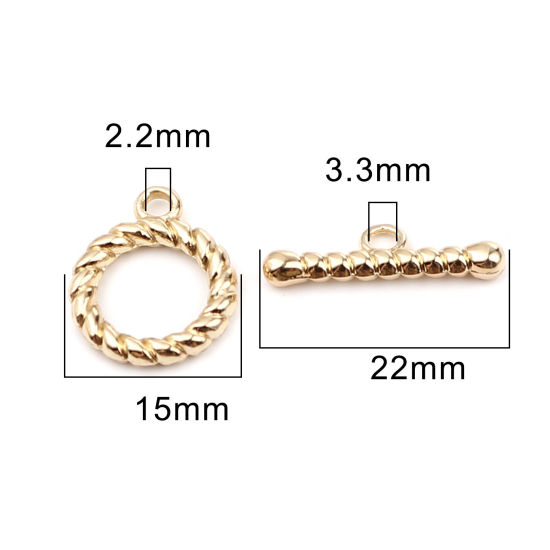 Picture of Zinc Based Alloy Toggle Clasps Circle Ring 16K Gold Color 22x7mm 19x15mm, 5 Sets