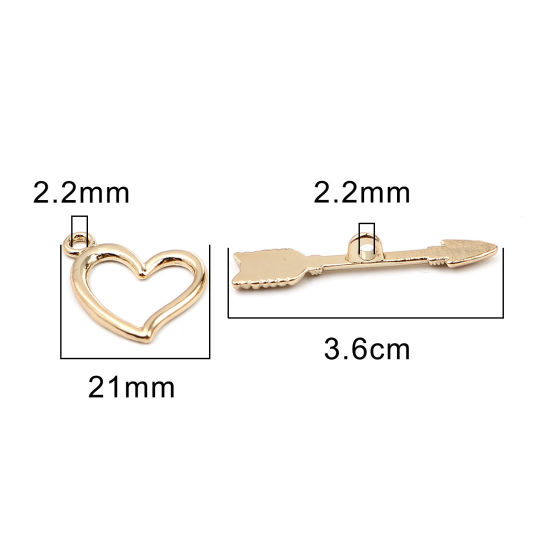 Picture of Zinc Based Alloy Toggle Clasps Bow And Arrow Heart 16K Gold Color 36x7mm 21x21mm, 5 Sets