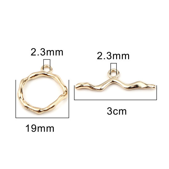 Picture of 5 Sets Zinc Based Alloy Toggle Clasps Circle Ring 16K Gold Color 30x10mm 22x19mm