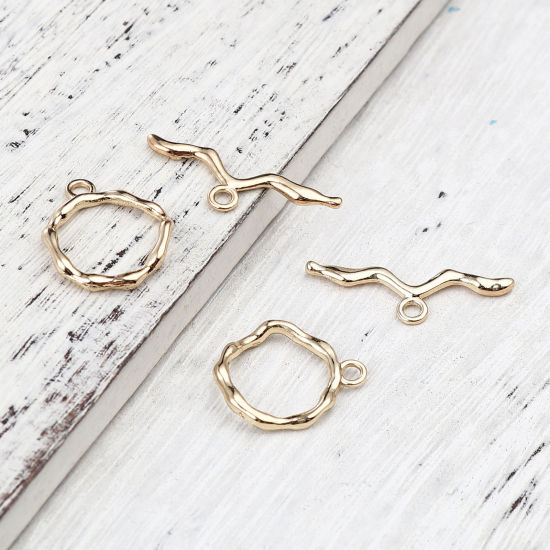 Picture of Zinc Based Alloy Toggle Clasps Circle Ring 16K Gold Color 3x1cm 22x19mm, 5 Sets