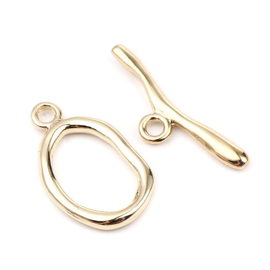 Picture of 5 Sets Zinc Based Alloy Toggle Clasps Oval 16K Gold Color 30x9mm 25x15mm