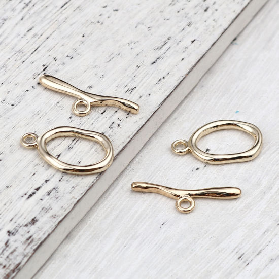 Picture of Zinc Based Alloy Toggle Clasps Oval 16K Gold Color 30x9mm 25x15mm, 5 Sets